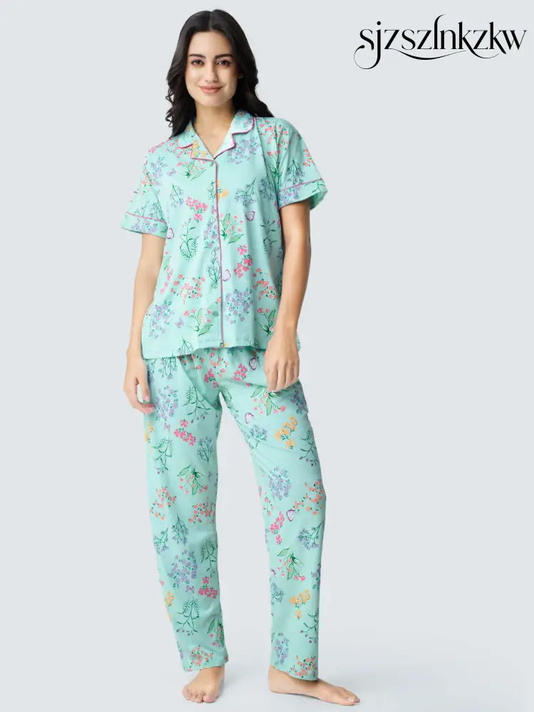 Butterfly High Cotton Knits Collared PJ Set - Collar Pajama
