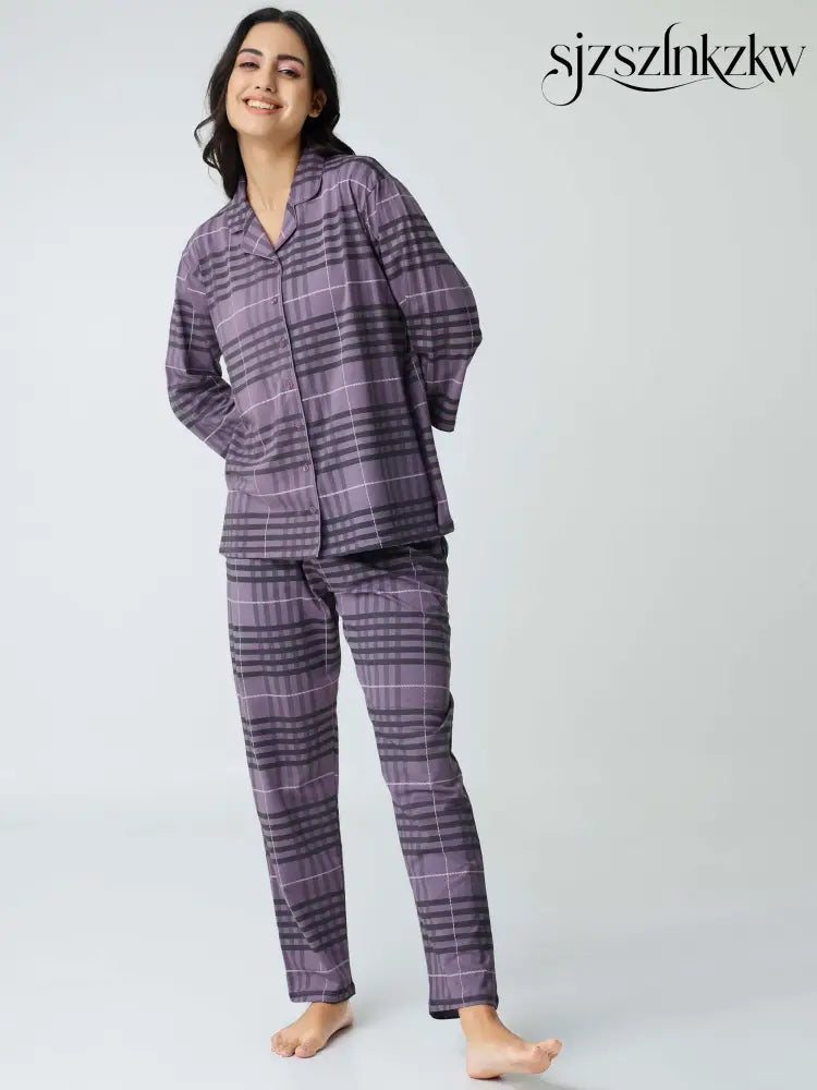 Classic Chex Cotton Knits Collared PJ Set - Collar Pajama