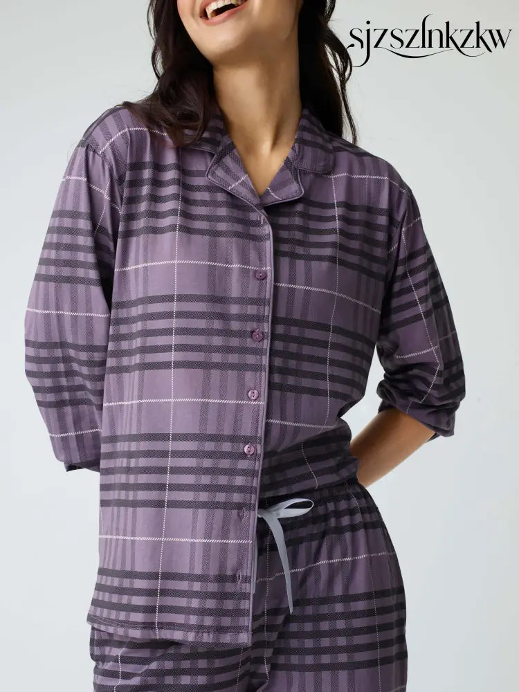 Classic Chex Cotton Knits Collared PJ Set - Collar Pajama