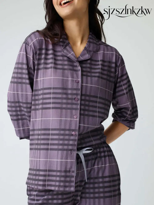 Classic Chex Cotton Knits Collared PJ Set - Collar Pajama