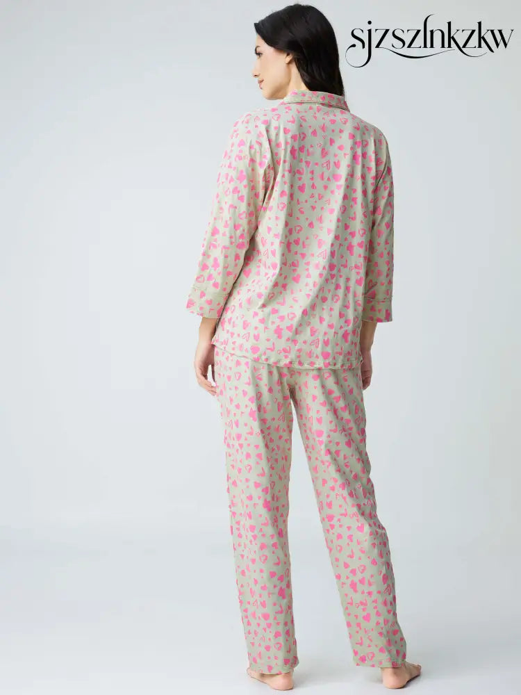 Dream away Cotton Knits Collared PJ Set - Collar Pajama