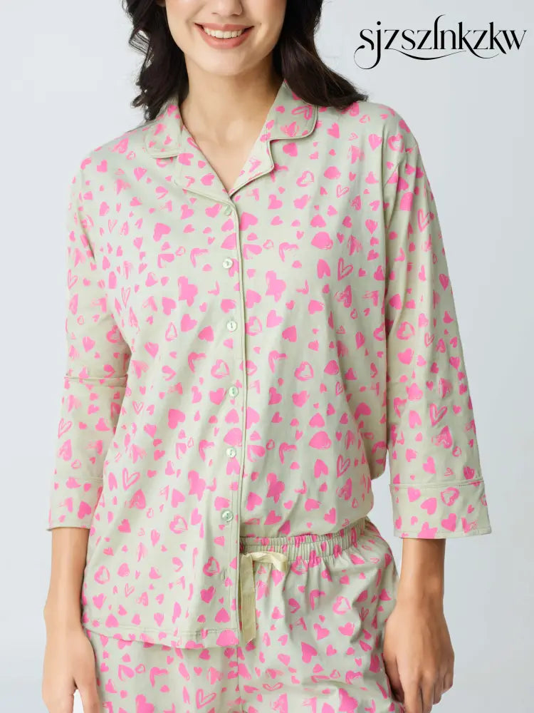 Dream away Cotton Knits Collared PJ Set - Collar Pajama