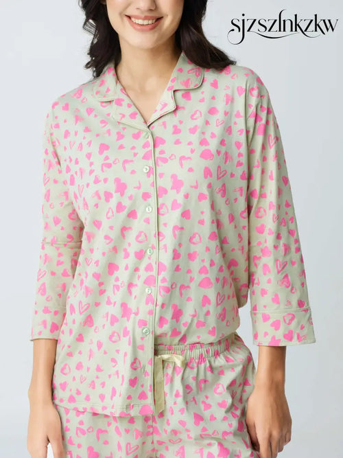 Dream away Cotton Knits Collared PJ Set - Collar Pajama