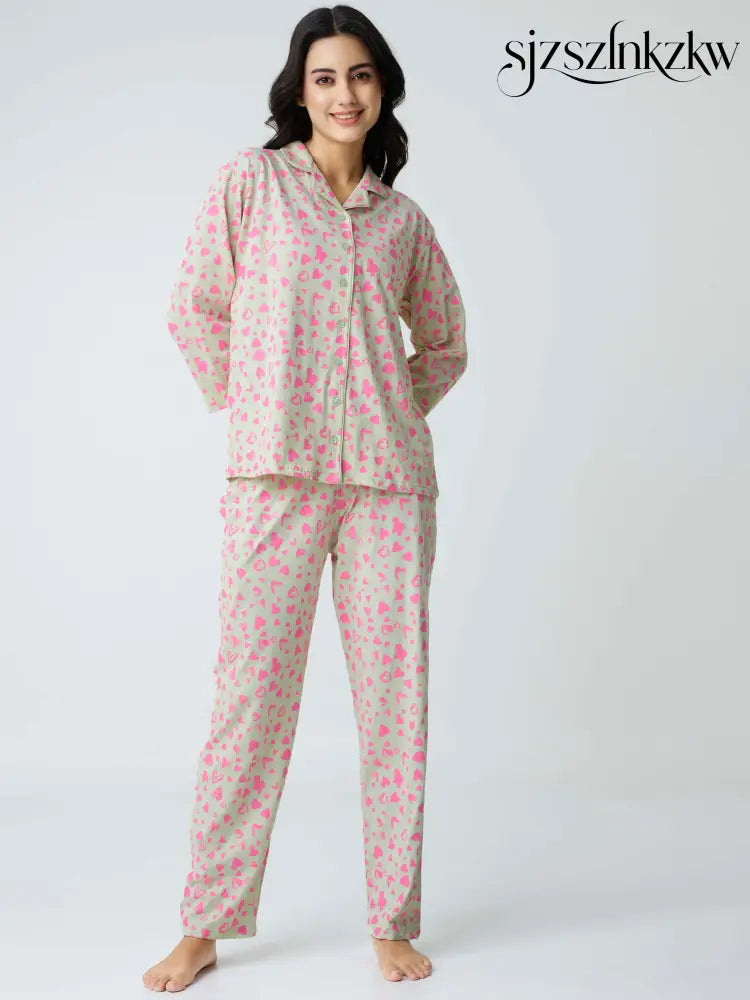 Dream away Cotton Knits Collared PJ Set - Collar Pajama