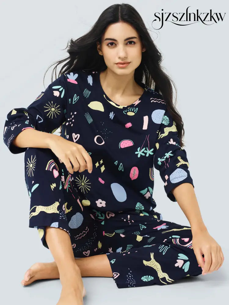 Tropical Safari Cotton Knits PJ Set - Top Pajama