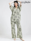 Women’s Green Abstract Print Linen Co-ord Set - Travel Co-Ord Sets