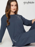 Womens Modal Night Suit Dark Blue Solid Top & Pajama - Top Pajama