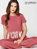 Womens Modal Night Suit Rust Solid CROP Top & Pajama - Top Pajama