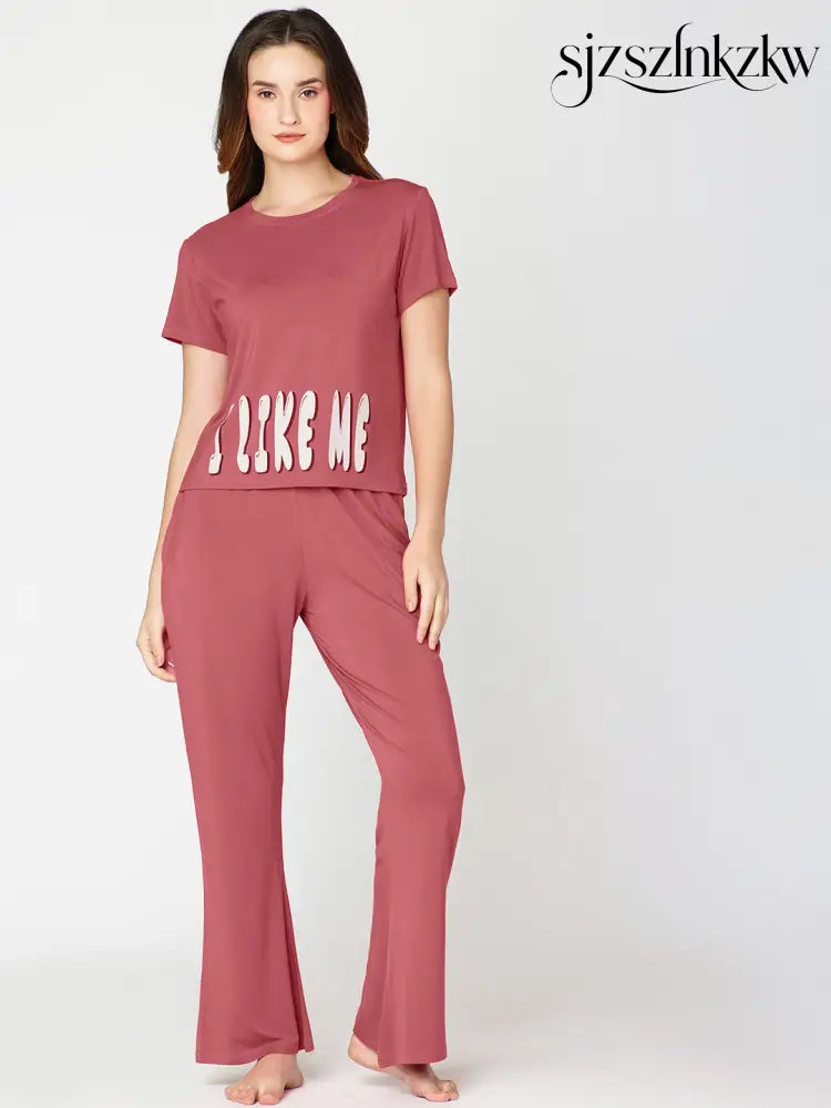 Womens Modal Night Suit Rust Solid CROP Top & Pajama - Top Pajama