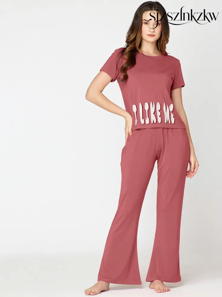 Womens Modal Night Suit Rust Solid CROP Top & Pajama - Top Pajama