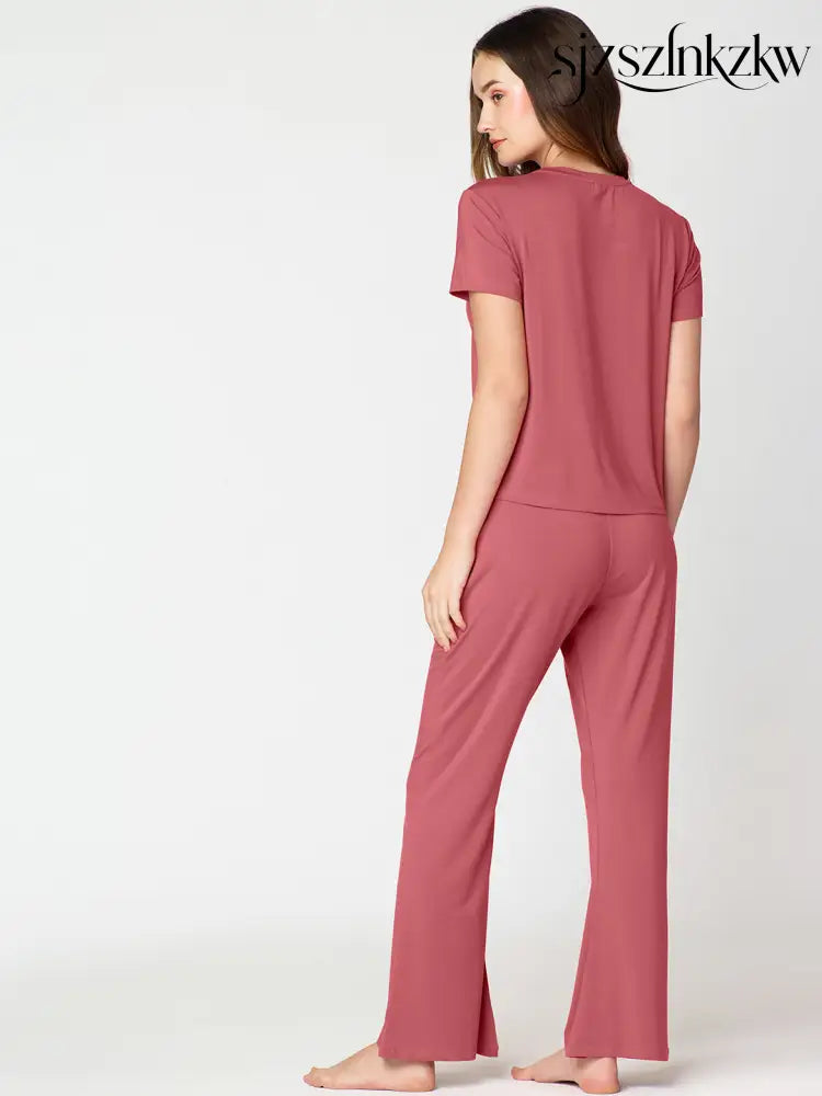 Womens Modal Night Suit Rust Solid CROP Top & Pajama - Top Pajama