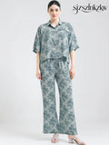 Women’s Sage Blue Floral Linen Co-ord Set - Travel Co-Ord Sets